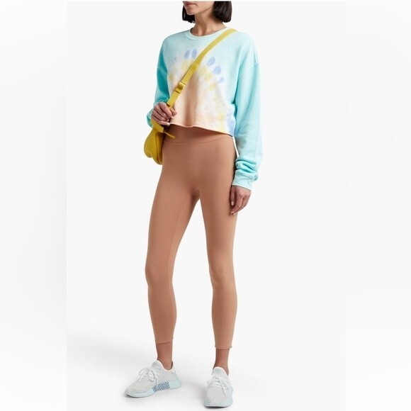 WSLY Cropped Tie-dyed Organic Cotton-blend Fleece Sweatshirt in Turquoise - Picture 2 of 5